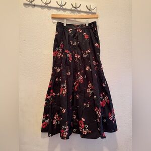 Rebecca Taylor Black Maxi Skirt with Red Floral Design